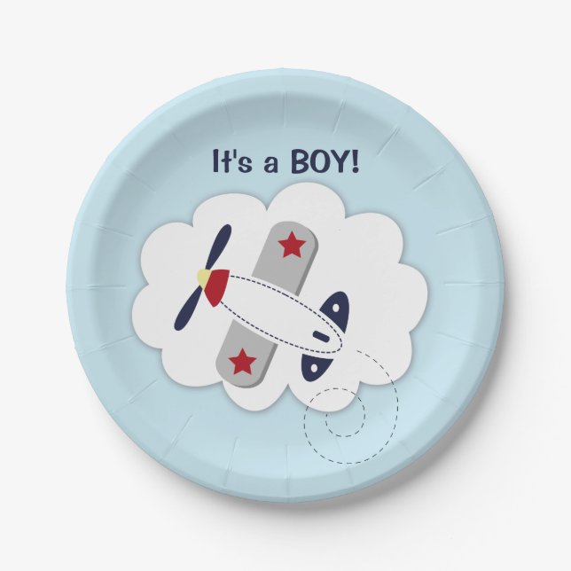 Kleine Aviator Airplane Babyduschplatte Pappteller (Vorderseite)
