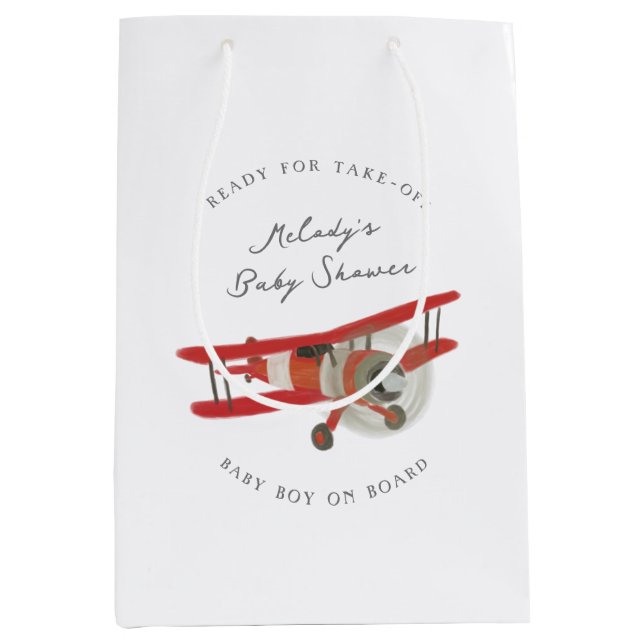 Kleine Aviator-Babydusche Mittlere Geschenktüte (Vorderseite)