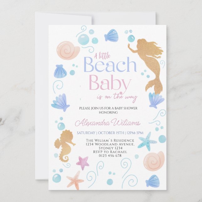 Kleine Baby-Dusche am Strand Einladung (Vorderseite)