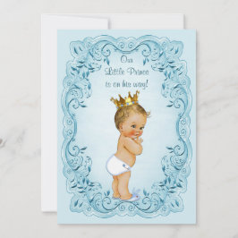 Kleine Baby-Dusche Prinz-Blue Leaves Einladung