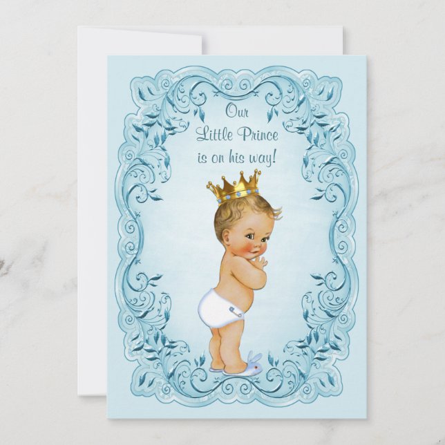 Kleine Baby-Dusche Prinz-Blue Leaves Einladung (Vorderseite)