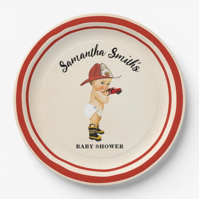 Kleine Baby Firefighter Baby Dusche Pappteller (Vorderseite)