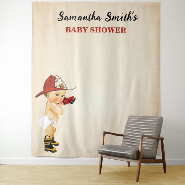 Kleine Baby Firefighter Babydusche Hintergrund Wandteppich (Beispiel)