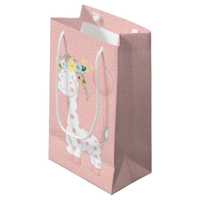Kleine Baby Giraffe mit blühenden Kronenpastellfar Kleine Geschenktüte (Vorderseite Schrägansicht)