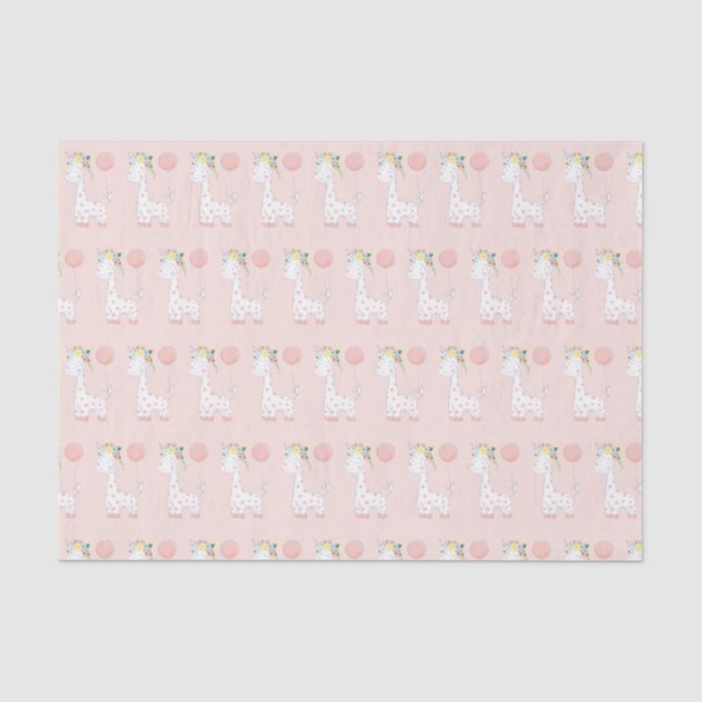 Kleine Baby Giraffe mit rosafarbenem Blumenmuster Seidenpapier (Vorderseite)