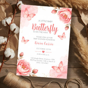 Kleine Baby-Schmetterling-Rosa-Rote-Blumen-Baby-Pa Einladung