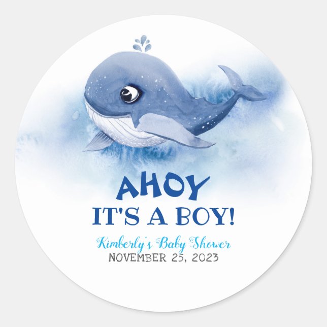 Kleine Baby Whale Baby Dusche Runder Aufkleber (Vorderseite)