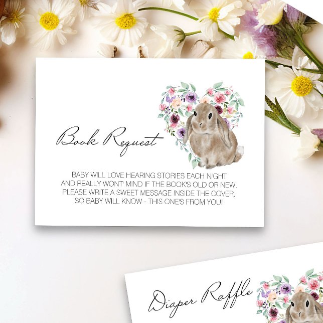 Kleine Babydusche Blumenbuchanfrage Begleitkarte (Floral Rabbit Book Request card from my Little Bunny & Little Lamb Baby Shower collection)