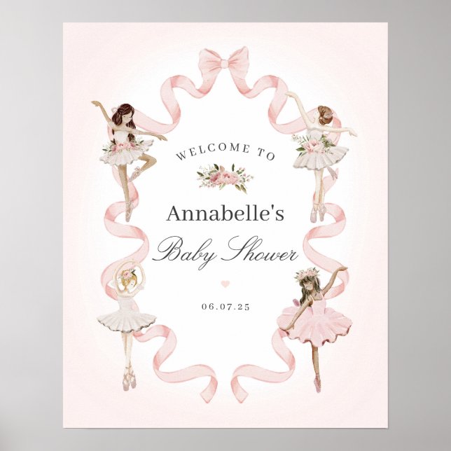 Kleine Ballerina Pink Babydusche Begrüßungszeichen Poster (Vorne)