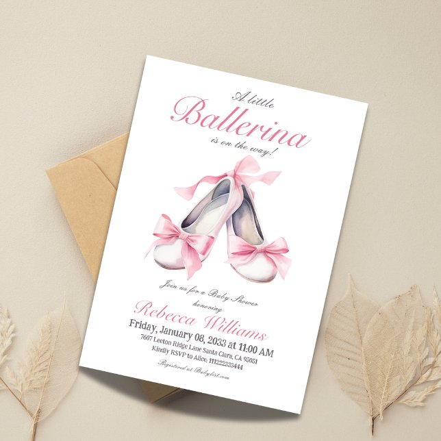 Kleine Ballerina Pink Bow Girl Babydusche Einladung (Von Creator hochgeladen)