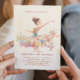 Kleine Ballerina und blumenreiche Geburtstagsparty Einladung