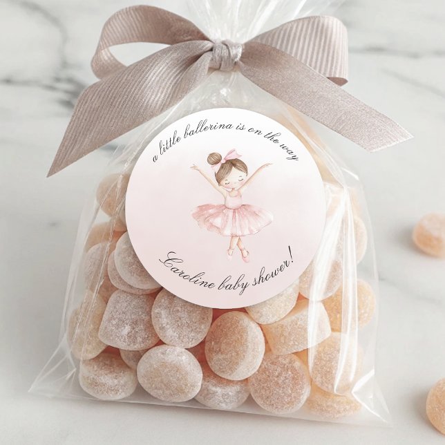 Kleine Ballerina Watercolor Girl Babydusche Runder Aufkleber (A Little Ballerina Watercolor Girl Baby Shower Classic Round Sticker)