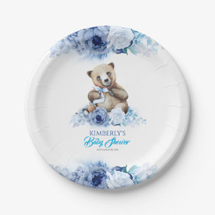 Kleine Bären und Blautöne Blume Babydusche Pappteller