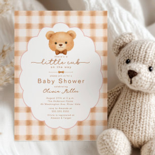 Kleine Bärenbaby Neutral Gingham Baby Shower Einladung