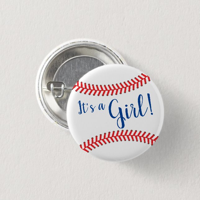 Kleine Baseball-Babydusche Es ist ein Mädchen Button (Vorne & Hinten)