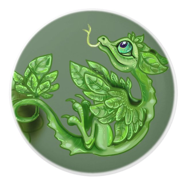 kleine Basil Herb Dragon Keramikknauf (Vorderseite)