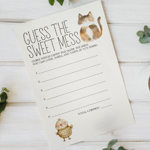 Kleine Bauernhoftiere Baby Shower Rate-Mess-Spiel Flyer