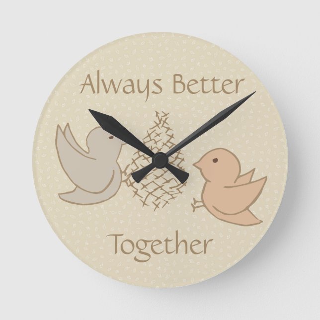 Kleine Beige Birdies bei Feeder - besser zusammen. Runde Wanduhr (Vorderseite)