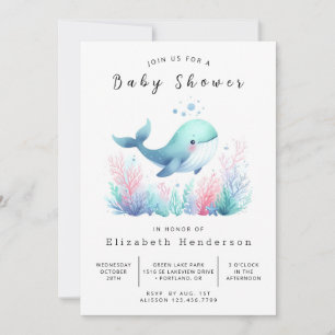 Kleine, bestellbare Whale-Baby-Dusche Einladung