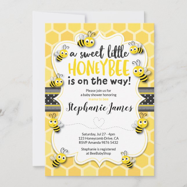 Kleine Biene auf dem Weg | Bee Baby Shower Einladung (Vorderseite)