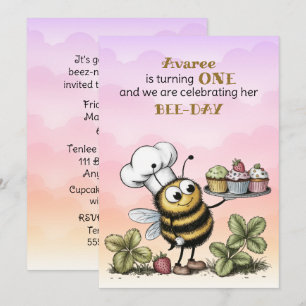 Kleine Biene Baby Mädchen erster Geburtstag Einladung