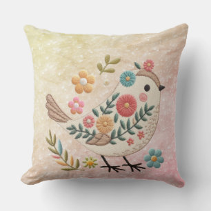 Kleine Bird-Blätter Blume Rosa Kissen