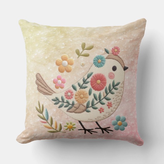 Kleine Bird-Blätter Blume Rosa Kissen (Vorderseite)