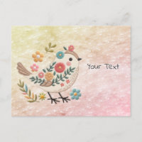 Kleine Bird-Blätter Blume Rosa Postkarte
