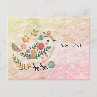 Kleine Bird-Blätter Blume Rosa Postkarte