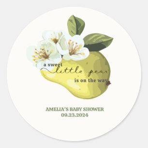 Kleine Birne ist auf dem Weg Obstthema Babydusche Runder Aufkleber