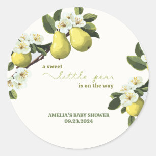 Kleine Birne ist auf dem Weg Obstthema Babydusche Runder Aufkleber