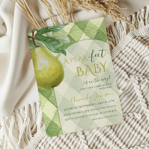 Kleine Birnen Frucht Thema Grün Gingham Babyparty Einladung