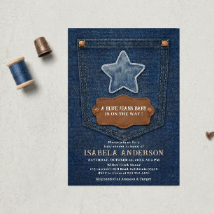 Kleine blaue Jeans sind auf dem Weg, Denim-Baby-Pa Einladung