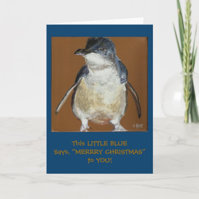 Kleine blaue Pinguin-Weihnachtskarte Feiertagskarte (Vorderseite)
