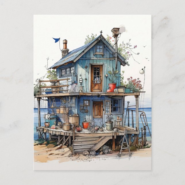 Kleine blaue Seebadehalde Kunst Postkarte (Vorderseite)