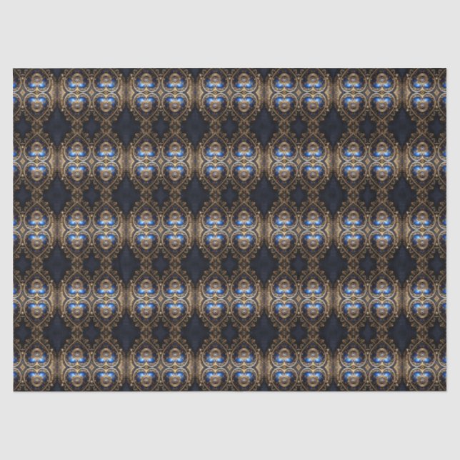 kleine blaue und goldene Steampunkherzen Seidenpapier (Vorderseite)