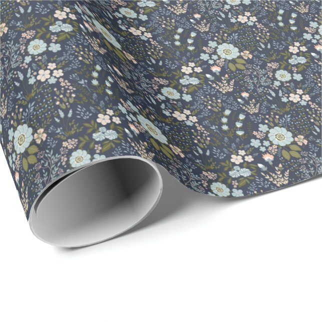 kleine Blume auf marineblau Hintergrund Geschenkpapier (Rolleneckpunkt)