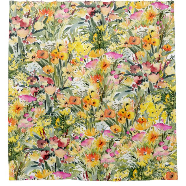 Kleine Blume Feld: Helle Wasserfarbe. Duschvorhang (Vorderseite)