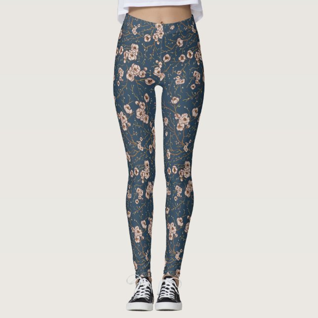 Kleine Blume hellblaues Muster Leggings (Vorderseite)