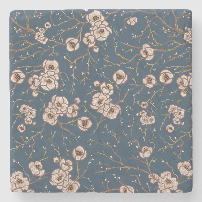 Kleine Blume hellblaues Muster Steinuntersetzer (Vorderseite)