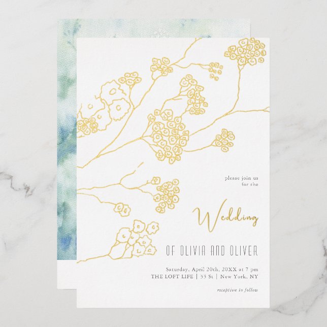 Kleine Blume Hochzeit Folieneinladung (Vorderseite/Rückseite)