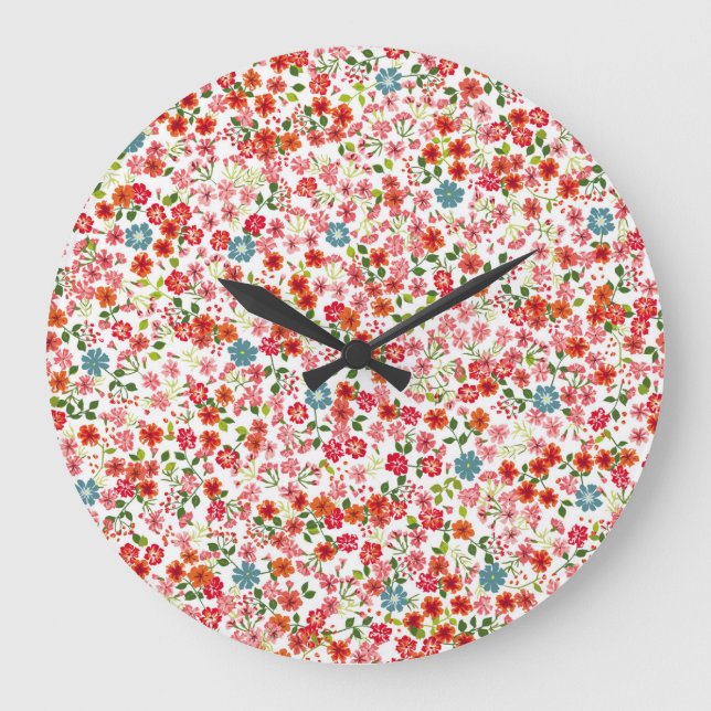 Kleine Blume, im Stile von calico nahtloser Backgr Große Wanduhr (Vorderseite)
