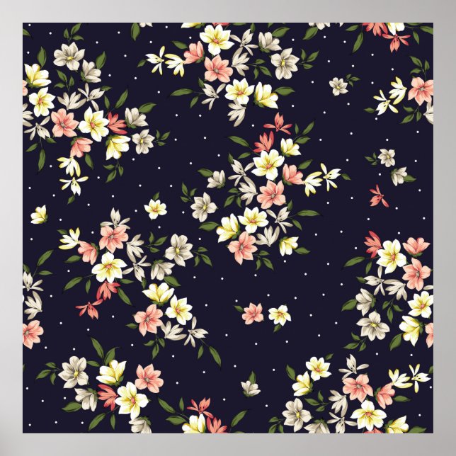 Kleine Blume in rosa Gelb und Braun mit grünem Lei Poster (Vorne)