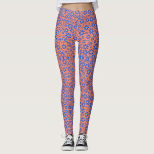 Kleine Blume Muster.Blue 01.b Orange BG Leggings