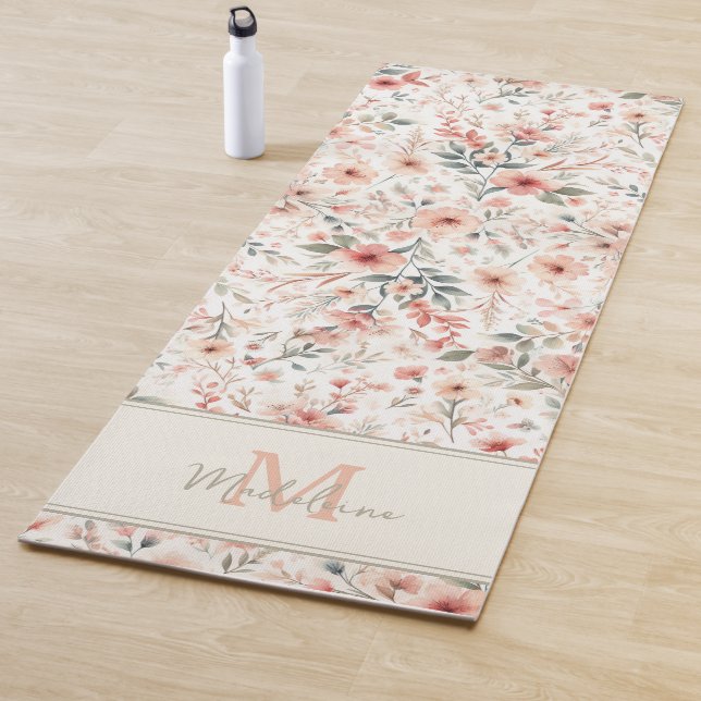 Kleine Blume Rustikales Korallenmuster Name Monogr Yogamatte (Beispiel)