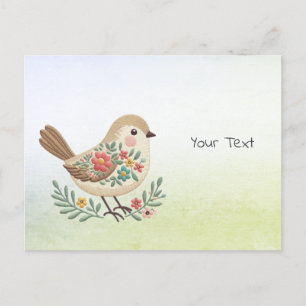 Kleine Blumen-Goldpostkarte mit Vogel Postkarte