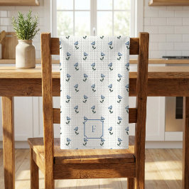 Kleine Blumen-Wasserfarbe Blaue Blumen-Monogramm  Geschirrtuch