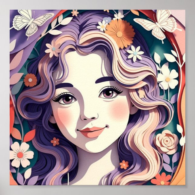Kleine Blumengirl-Traumfrau Poster (Vorne)