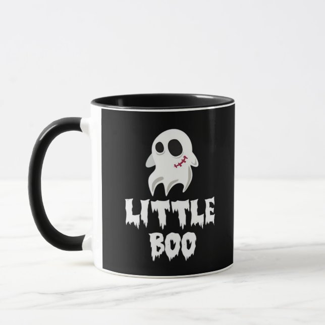 Kleine Boo in Halloween Cooles Grafikdesign Tasse (Links)