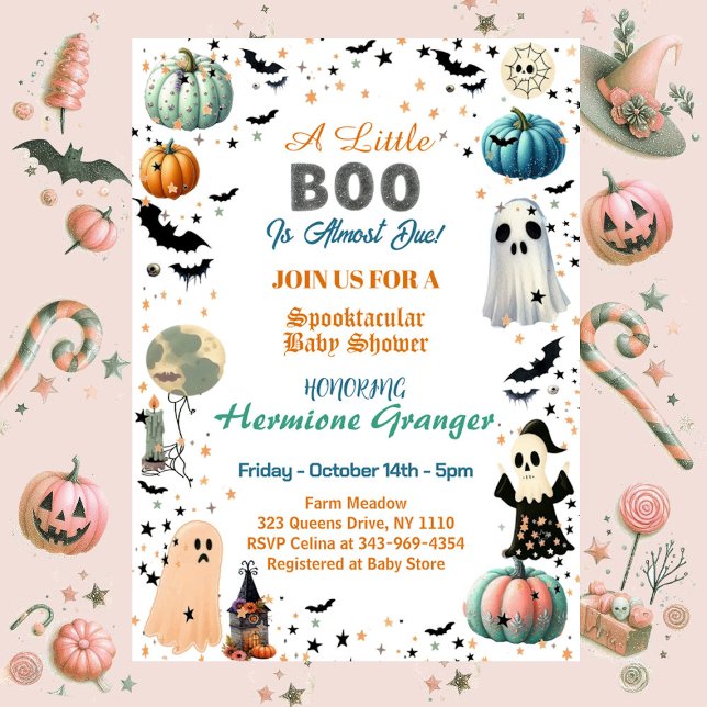 Kleine BOO ist wegen Ghost Pumpkin Spooky Baby Dus Einladung (Little BOO Is Due Ghost Pumpkin Spooky Baby Shower Invitation)